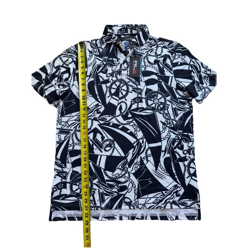 RLX Ralph Lauren Polo Shirt Mens Medium White Navy All Over Print Performance - Picture 2 of 4